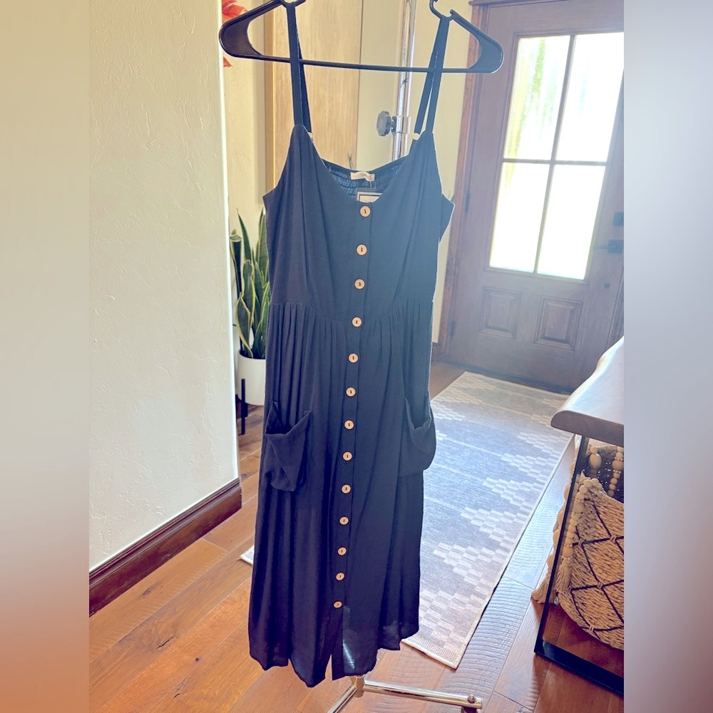 Timing Navy Midi Dress with Button Detail